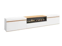 Móvel De Tv*Skraut Home Móvel de TV, 260x35x45cm, TV de grande formato, Lareira eléctrica, e Carvalho soft Branco