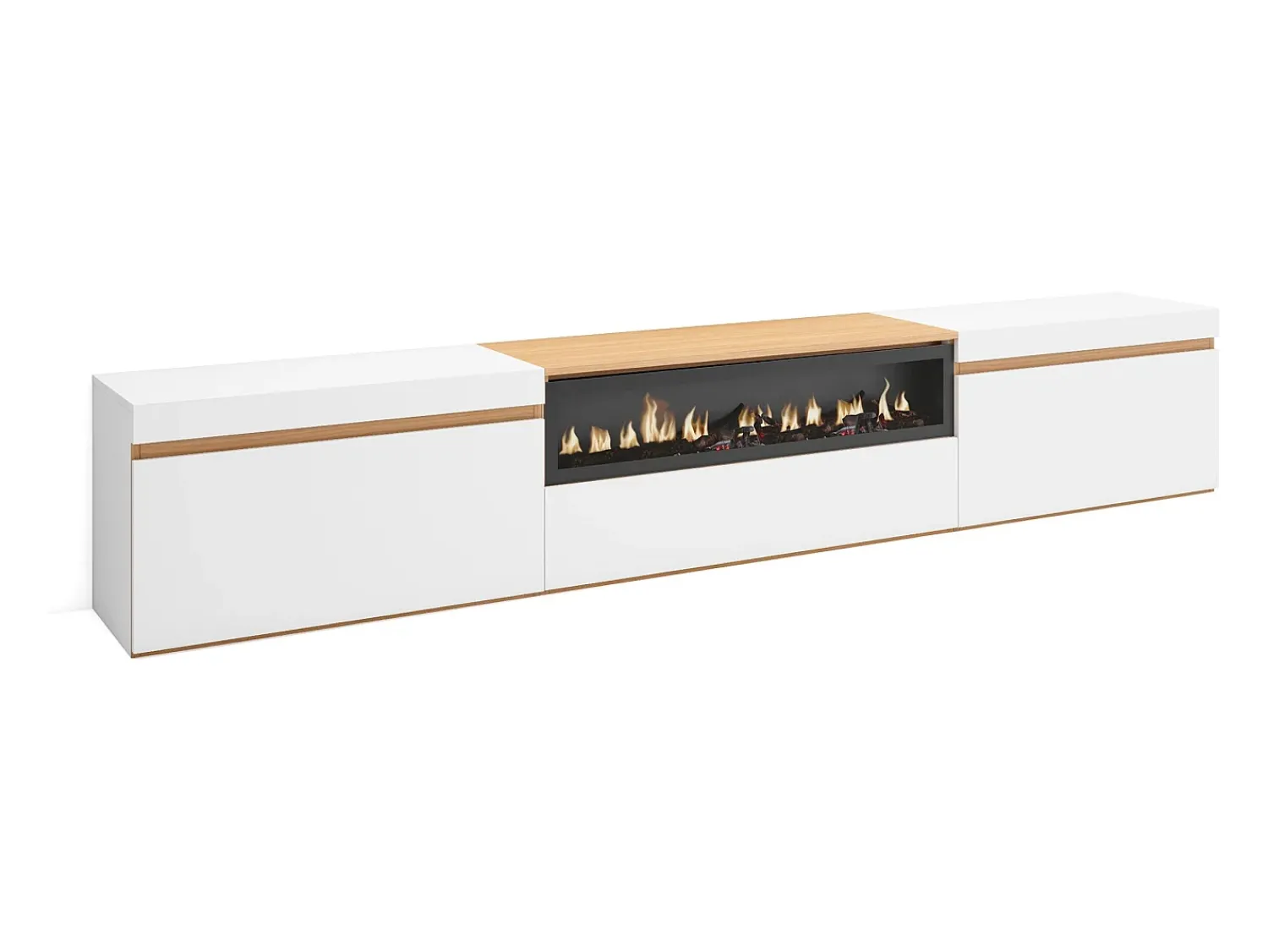 Móvel De Tv*Skraut Home Móvel de TV, 260x35x45cm, TV de grande formato, Lareira eléctrica, e Carvalho soft Branco