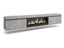 Sale Skraut Home Móvel de TV, 267x35x45cm, TV de grande formato, Lareira eléctrica XXL, Suspensos, Cimento Cinzento