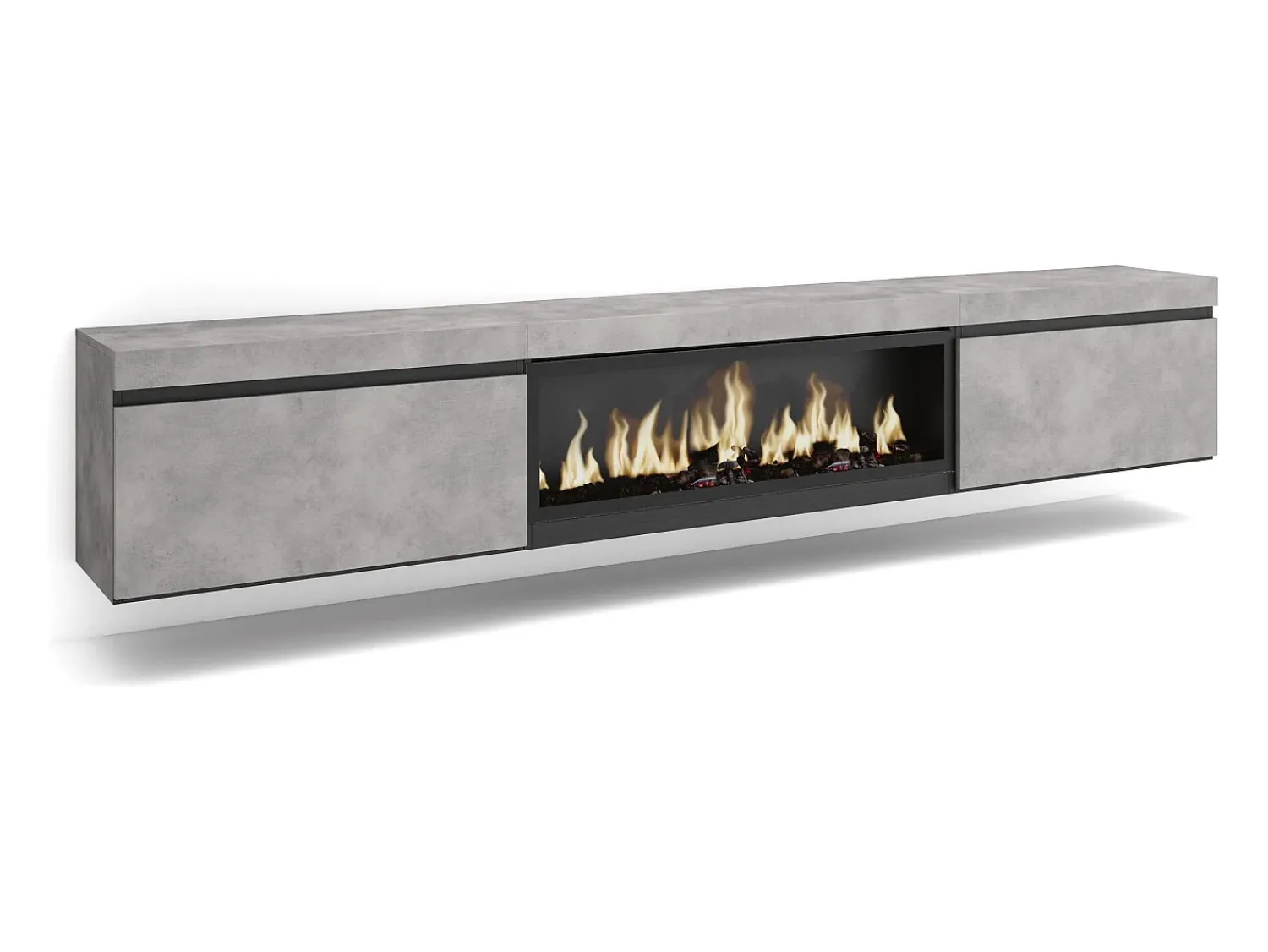 Sale Skraut Home Móvel de TV, 267x35x45cm, TV de grande formato, Lareira eléctrica XXL, Suspensos, Cimento Cinzento