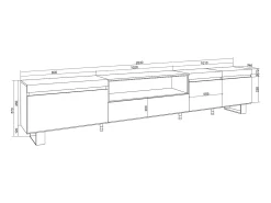 Móvel De Tv*Skraut Home Móvel de TV, 288x35x57cm, TV de grande formato, Design industrial, e Carvalho soft Branco