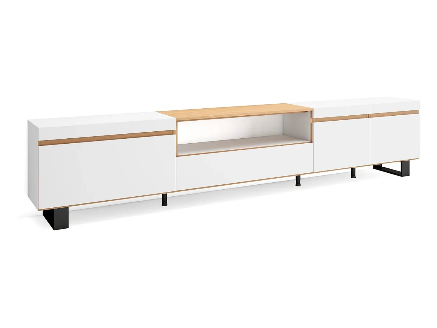 Móvel De Tv*Skraut Home Móvel de TV, 288x35x57cm, TV de grande formato, Design industrial, e Carvalho soft Branco