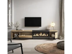 Móvel De Tv*Skraut Home Móvel de TV, 288x35x57cm, TV de grande formato, Lareira eléctrica XXL, Design industrial, Carvahlo e preto Multicor