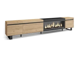Móvel De Tv*Skraut Home Móvel de TV, 288x35x57cm, TV de grande formato, Lareira eléctrica XXL, Design industrial, Carvahlo e preto Multicor