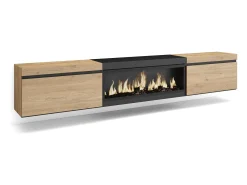Discount Skraut Home Móvel de TV, 267x35x45cm, TV de grande formato, Lareira eléctrica XXL, Suspensos, Carvahlo e preto Multicor