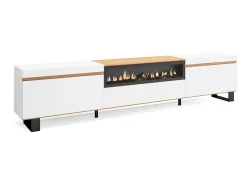 Móvel De Tv|Skraut Home Móvel de TV, 260x35x57cm, TV de grande formato, Lareira eléctrica, Design industrial, e Carvalho soft Branco