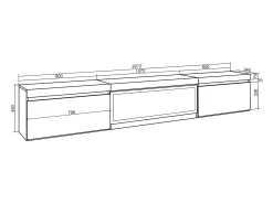 Sale Skraut Home Móvel de TV, 267x35x45cm, TV de grande formato, Lareira eléctrica XXL, Suspensos, Carvalho Natural claro