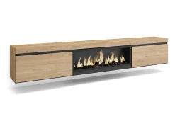 Sale Skraut Home Móvel de TV, 267x35x45cm, TV de grande formato, Lareira eléctrica XXL, Suspensos, Carvalho Natural claro