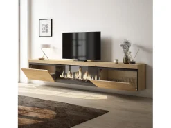 Sale Skraut Home Móvel de TV, 267x35x45cm, TV de grande formato, Lareira eléctrica XXL, Suspensos, Carvalho Natural claro