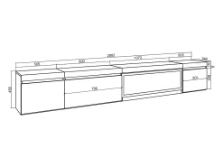 Skraut Home Móvel de TV, 288x35x45cm, TV de grande formato, Lareira eléctrica XXL, Suspensos, Carvahlo e preto^ Móvel De Tv
