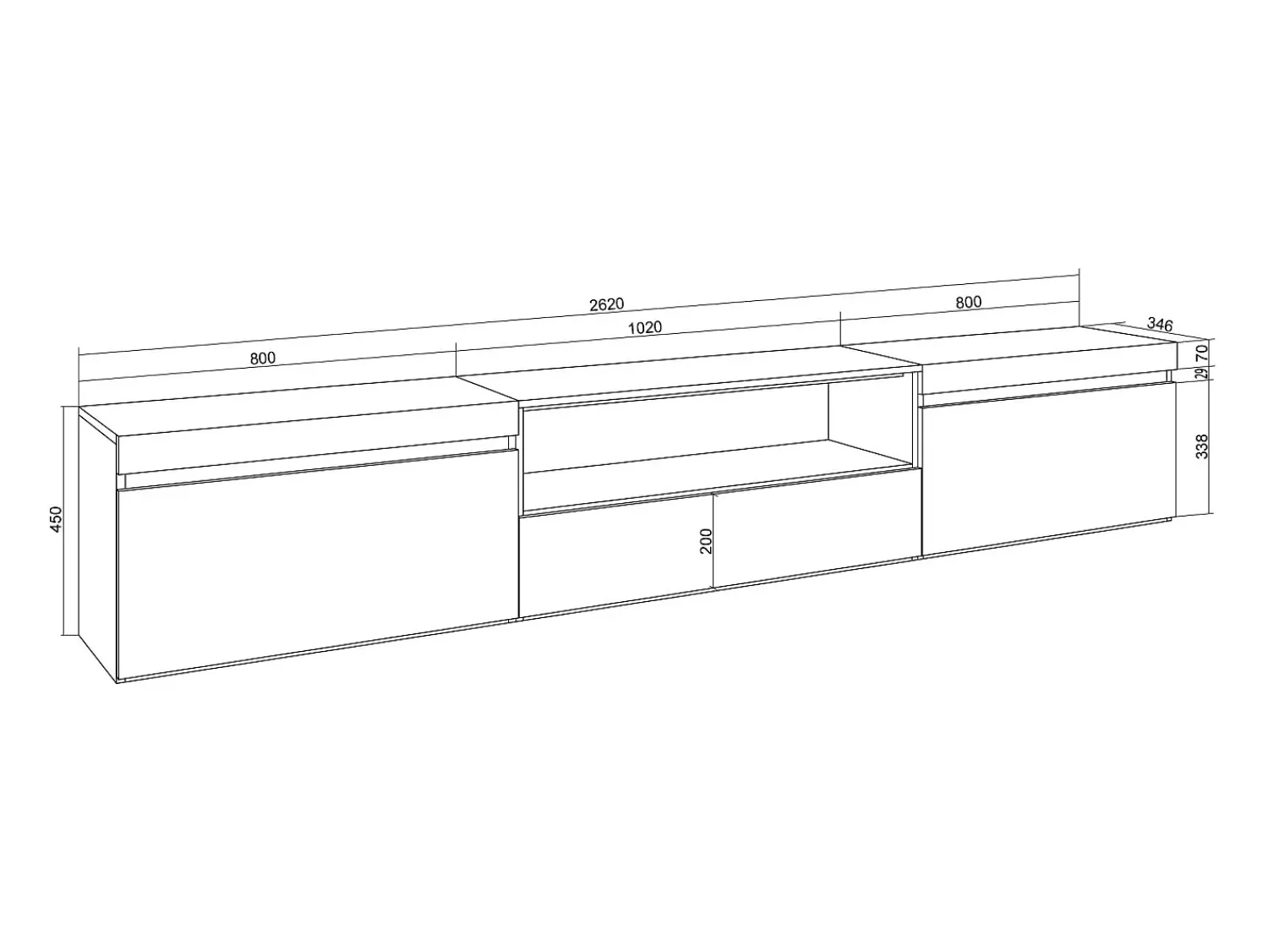 Móvel De Tv|Skraut Home Móvel de TV, 260x35x45cm, TV de grande formato, Estante para TV, e Carvalho soft Branco