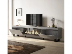 Móvel De Tv*Skraut Home Móvel de TV, 267x35x57cm, TV de grande formato, Lareira eléctrica XXL, Design industrial, Cimento Cinzento