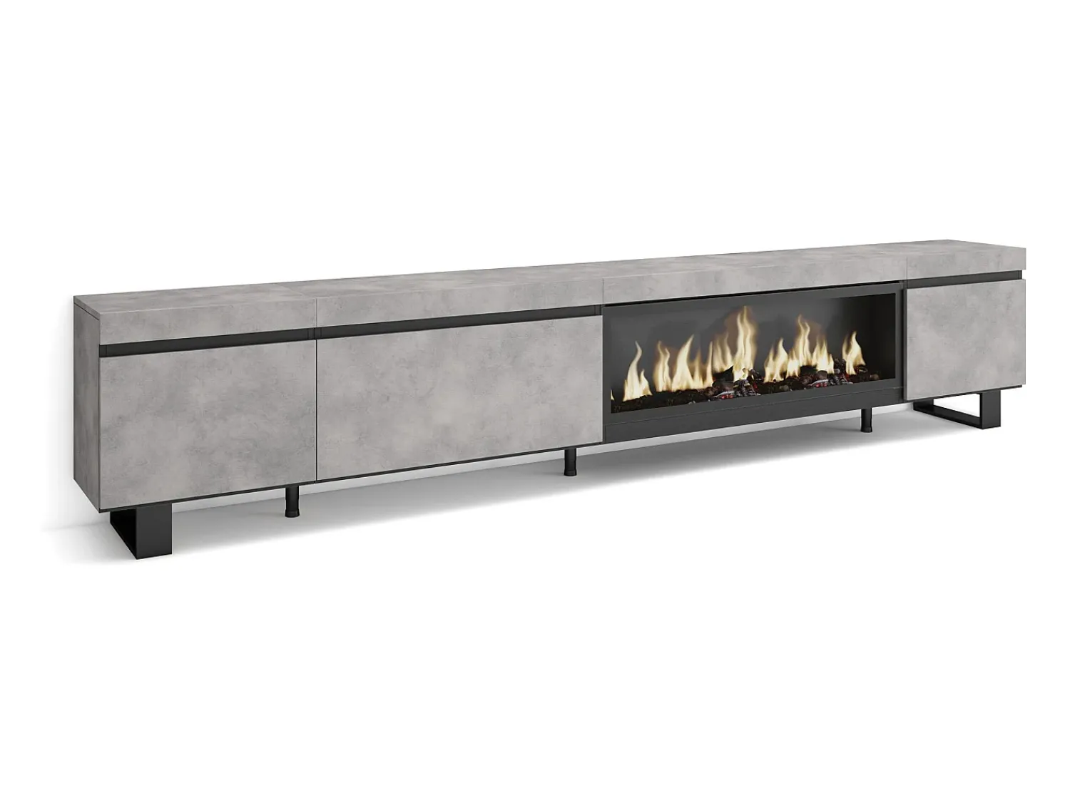Skraut Home Móvel de TV, 288x35x57cm, TV de grande formato, Lareira eléctrica XXL, Design industrial, Cimento^ Móvel De Tv