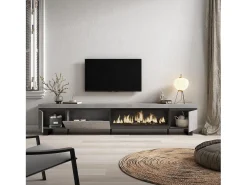 Skraut Home Móvel de TV, 288x35x57cm, TV de grande formato, Lareira eléctrica XXL, Design industrial, Cimento^ Móvel De Tv