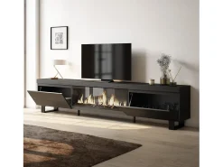 Outlet Skraut Home Móvel de TV, 267x35x57cm, TV de grande formato, Lareira eléctrica XXL, Design industrial, Preto