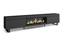 Outlet Skraut Home Móvel de TV, 267x35x57cm, TV de grande formato, Lareira eléctrica XXL, Design industrial, Preto