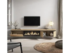 Móvel De Tv*Skraut Home Móvel de TV, 288x35x45cm, TV de grande formato, Lareira eléctrica XXL, Suspensos, Carvalho Natural claro