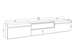 Móvel De Tv*Skraut Home Móvel de TV, 260x35x45cm, TV de grande formato, Lareira eléctrica, Suspensos, e Carvalho soft Branco
