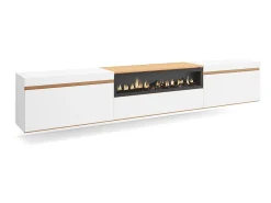Móvel De Tv*Skraut Home Móvel de TV, 260x35x45cm, TV de grande formato, Lareira eléctrica, Suspensos, e Carvalho soft Branco