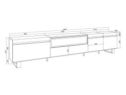 New Skraut Home Móvel de TV, 288x35x57cm, TV de grande formato, Lareira eléctrica, Design industrial, e Carvalho soft Branco