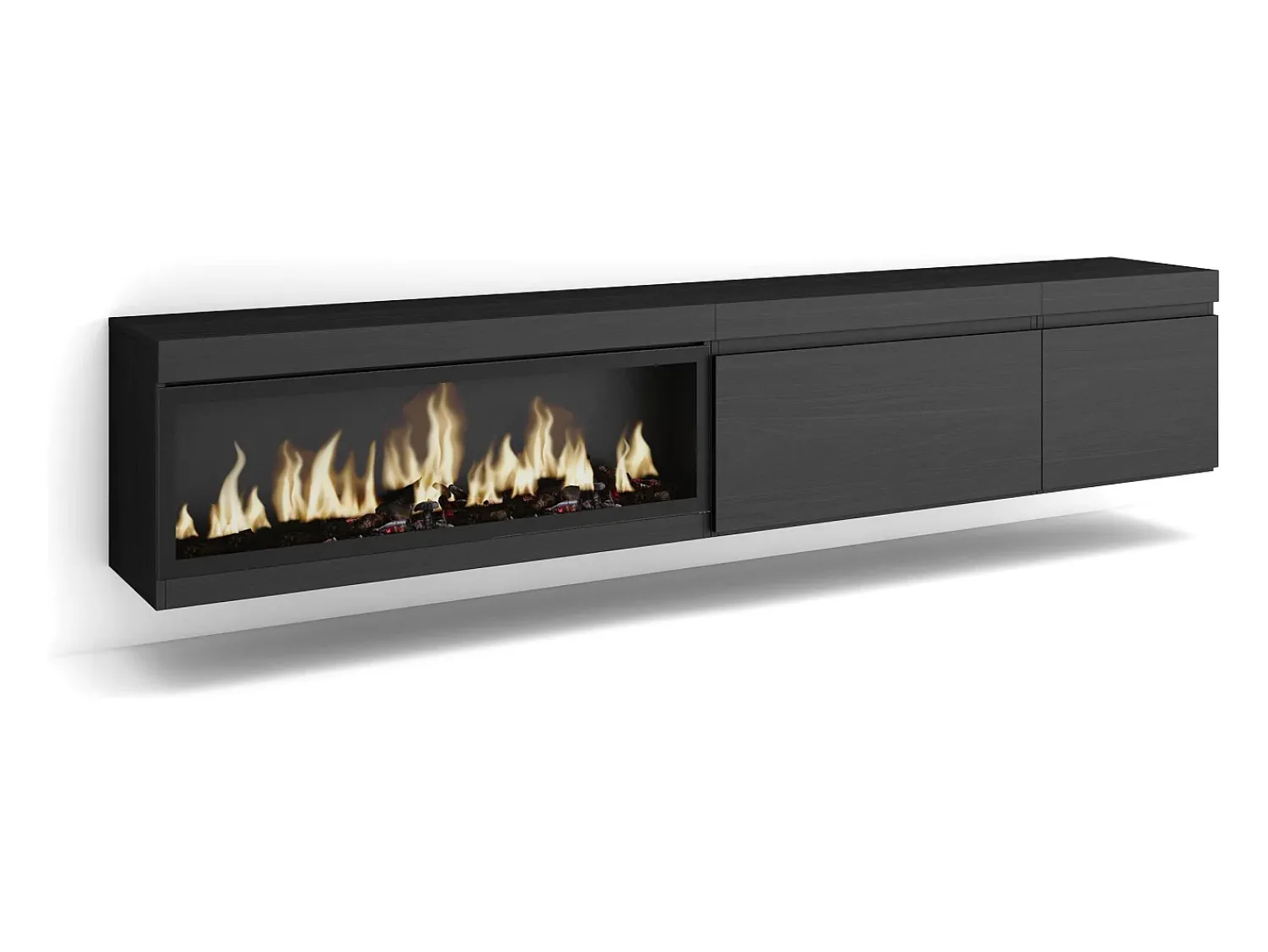 Móvel De Tv|Skraut Home Móvel de TV, 237x35x45cm, TV de grande formato, Lareira eléctrica XXL, Suspensos, Preto