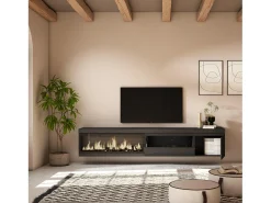 Móvel De Tv|Skraut Home Móvel de TV, 237x35x45cm, TV de grande formato, Lareira eléctrica XXL, Suspensos, Preto