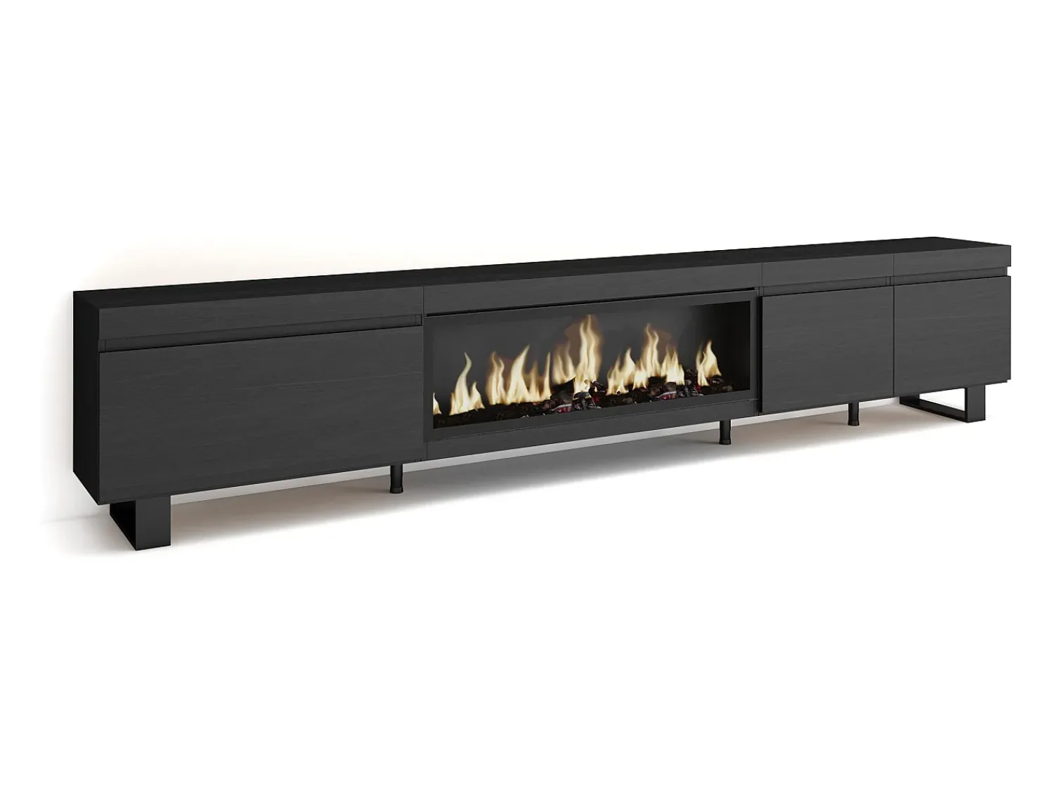 Móvel De Tv*Skraut Home Móvel de TV, 288x35x57cm, TV de grande formato, Lareira eléctrica XXL, Design industrial, Preto