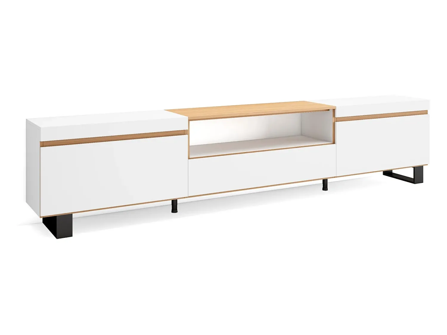 Sale Skraut Home Móvel de TV, 260x35x57cm, TV de grande formato, Design industrial, e Carvalho soft Branco