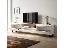 Sale Skraut Home Móvel de TV, 260x35x57cm, TV de grande formato, Design industrial, e Carvalho soft Branco