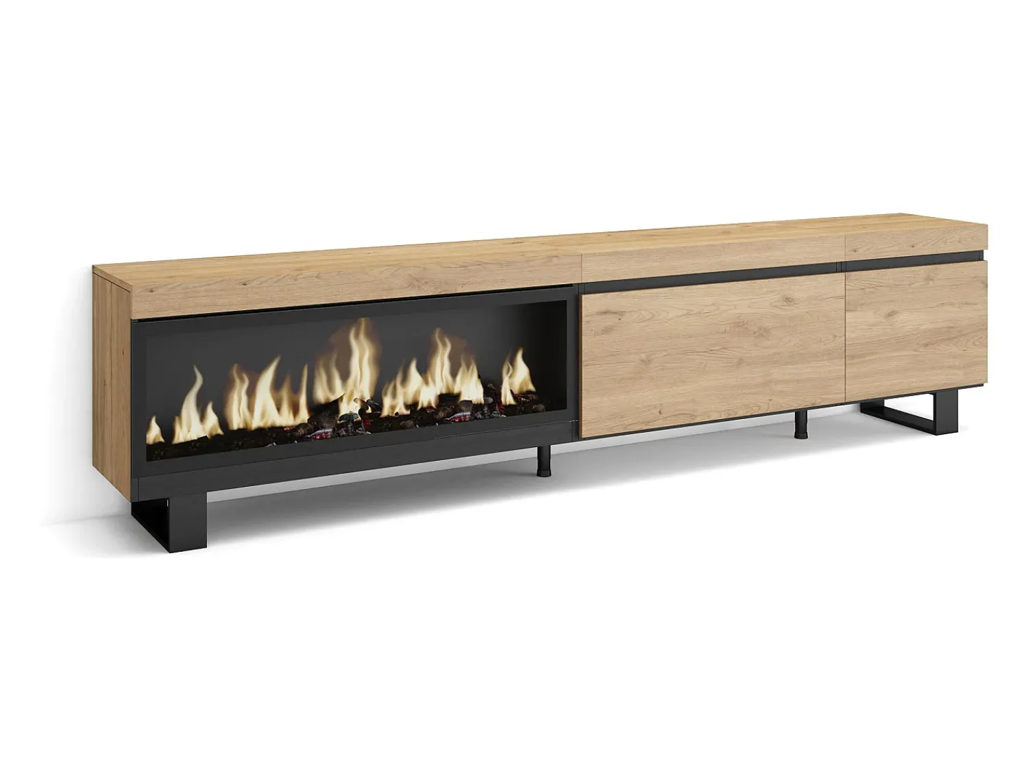 Skraut Home Móvel de TV, 237x35x57cm, TV de grande formato, Lareira eléctrica XXL, Design industrial, Carvalho^ Móvel De Tv