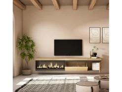 Móvel De Tv|Skraut Home Móvel de TV, 237x35x45cm, TV de grande formato, Lareira eléctrica XXL, Suspensos, Carvalho Natural claro