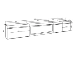 Skraut Home Móvel de TV, 288x35x45cm, TV de grande formato, Lareira eléctrica XXL, Suspensos, Cimento^ Móvel De Tv