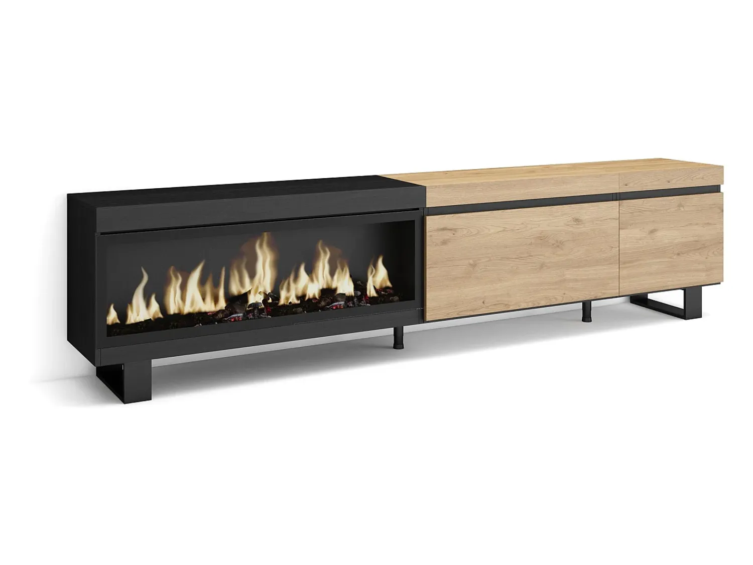 Móvel De Tv|Skraut Home Móvel de TV, 237x35x57cm, TV de grande formato, Lareira eléctrica XXL, Design industrial, Carvahlo e preto Multicor
