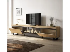 Móvel De Tv|Skraut Home Móvel de TV, 267x35x57cm, TV de grande formato, Lareira eléctrica XXL, Design industrial, Carvalho Natural claro