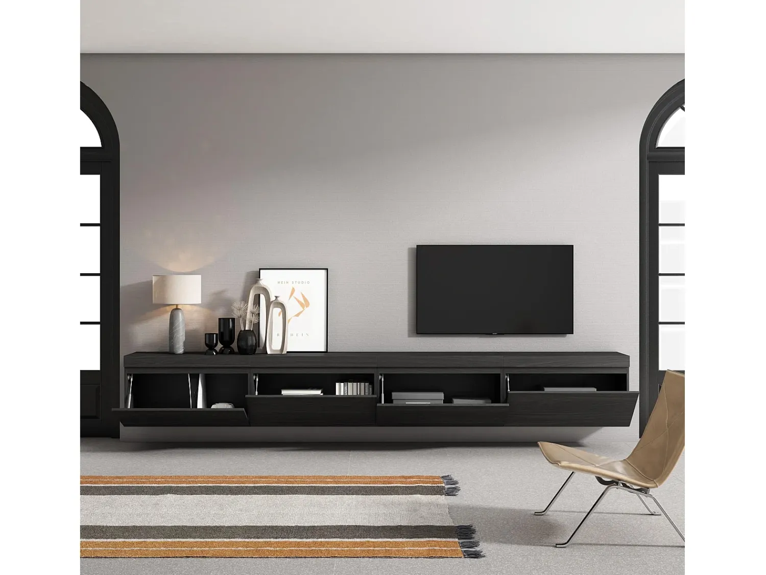 Skraut Home Móvel de TV, 320x35x45cm, TV de grande formato, Suspensos,^ Móvel De Tv
