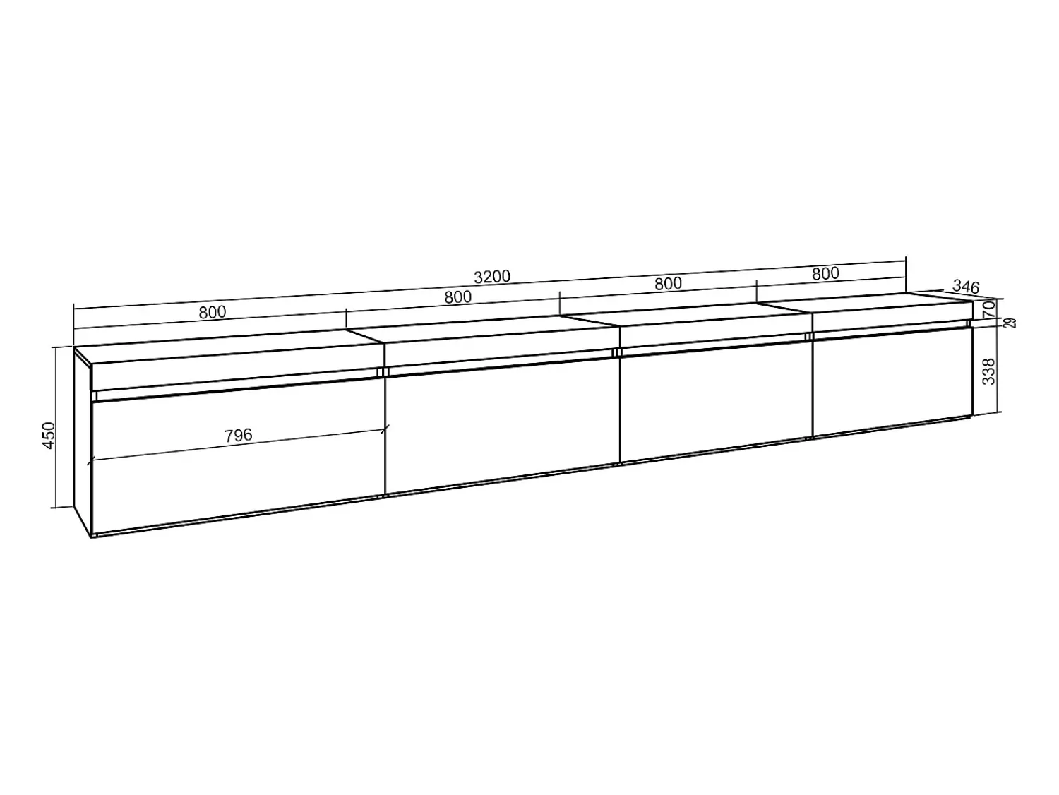 Skraut Home Móvel de TV, 320x35x45cm, TV de grande formato, Suspensos,^ Móvel De Tv