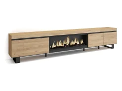 New Skraut Home Móvel de TV, 288x35x57cm, TV de grande formato, Lareira eléctrica XXL, Design industrial, Carvalho Natural claro
