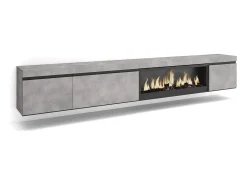 Móvel De Tv|Skraut Home Móvel de TV, 288x35x45cm, TV de grande formato, Lareira eléctrica XXL, Suspensos, Cimento Cinzento