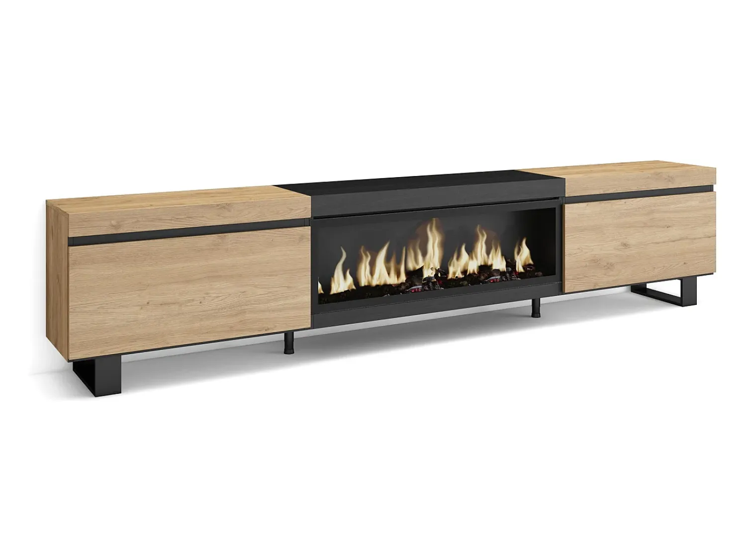 Móvel De Tv|Skraut Home Móvel de TV, 267x35x57cm, TV de grande formato, Lareira eléctrica XXL, Design industrial, Carvahlo e preto Multicor