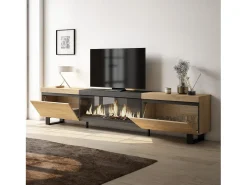 Móvel De Tv|Skraut Home Móvel de TV, 267x35x57cm, TV de grande formato, Lareira eléctrica XXL, Design industrial, Carvahlo e preto Multicor