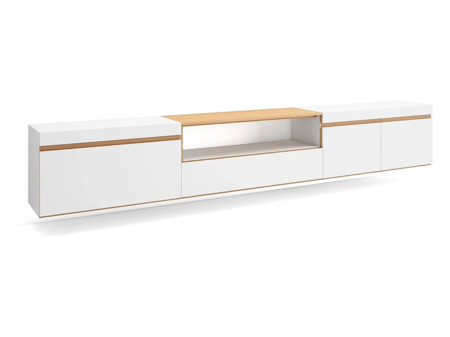 Móvel De Tv|Skraut Home Móvel de TV, 288x35x45cm, TV de grande formato, Suspensos, e Carvalho soft Branco