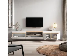 Móvel De Tv|Skraut Home Móvel de TV, 288x35x45cm, TV de grande formato, Suspensos, e Carvalho soft Branco