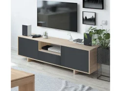 VS Venta-stock Móvel de TV Zaida 3 Portas Cor Carvalho e Cinza, 150 x 41 cm^ Móvel De Tv