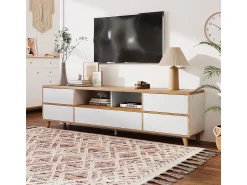 Móvel De Tv| Móvel de TV/aparador baixo em estilo campestre, e madeira, para sala de estar. Branco