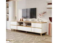 Móvel De Tv| Móvel de TV/aparador baixo em estilo campestre, e madeira, para sala de estar. Branco
