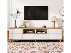Móvel De Tv| Móvel de TV/aparador baixo em estilo campestre, e madeira, para sala de estar. Branco