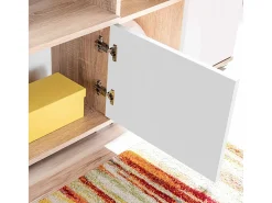 Móvel De Tv|Helloshop26 Móvel de TV/aparador de parede com design prático e iluminação LED acabamento em carvalho Sonoma e branco 2502199 Bege