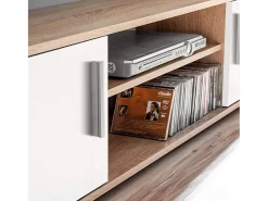 Móvel De Tv|Helloshop26 Móvel de TV/aparador de parede com design prático e iluminação LED acabamento em carvalho Sonoma e branco 2502199 Bege