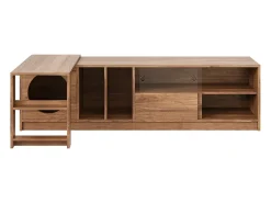 Hot Móvel giratório moderno para TV, 180(+80)×40×50 cm, cor nogueira, portas de vidro reforçado, área de descanso para gatos. Castanho