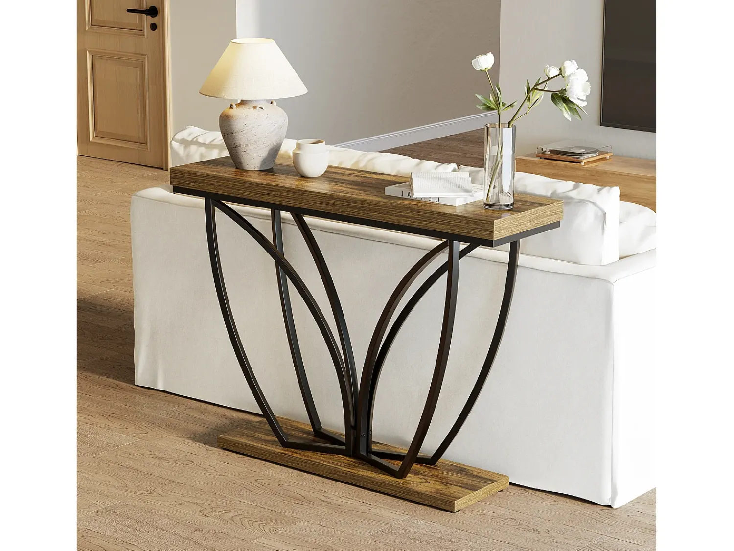Consola*Tribesigns Móvel industrial para trás do sofá com 105 cm, mesa de corrimão estreita e comprida para entrada Castanho
